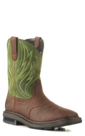 Ariat Men's Sierra Dark Brown and Green Shock Shield Wide Square Steel Toe Work Boots