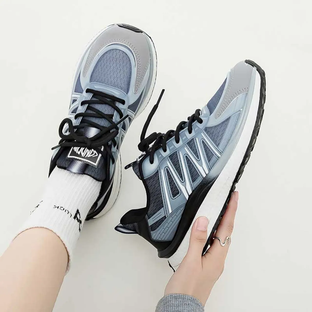 Black grey logo pattern stripe shoe sneaker