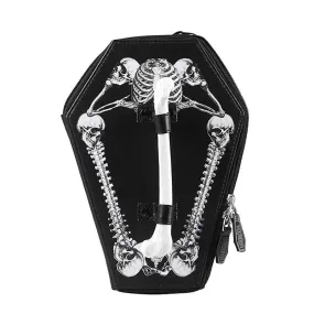 Black Pu Leather Shoulder Bag with Skull Coffin Casket Shaped Clutch with Chain Strap