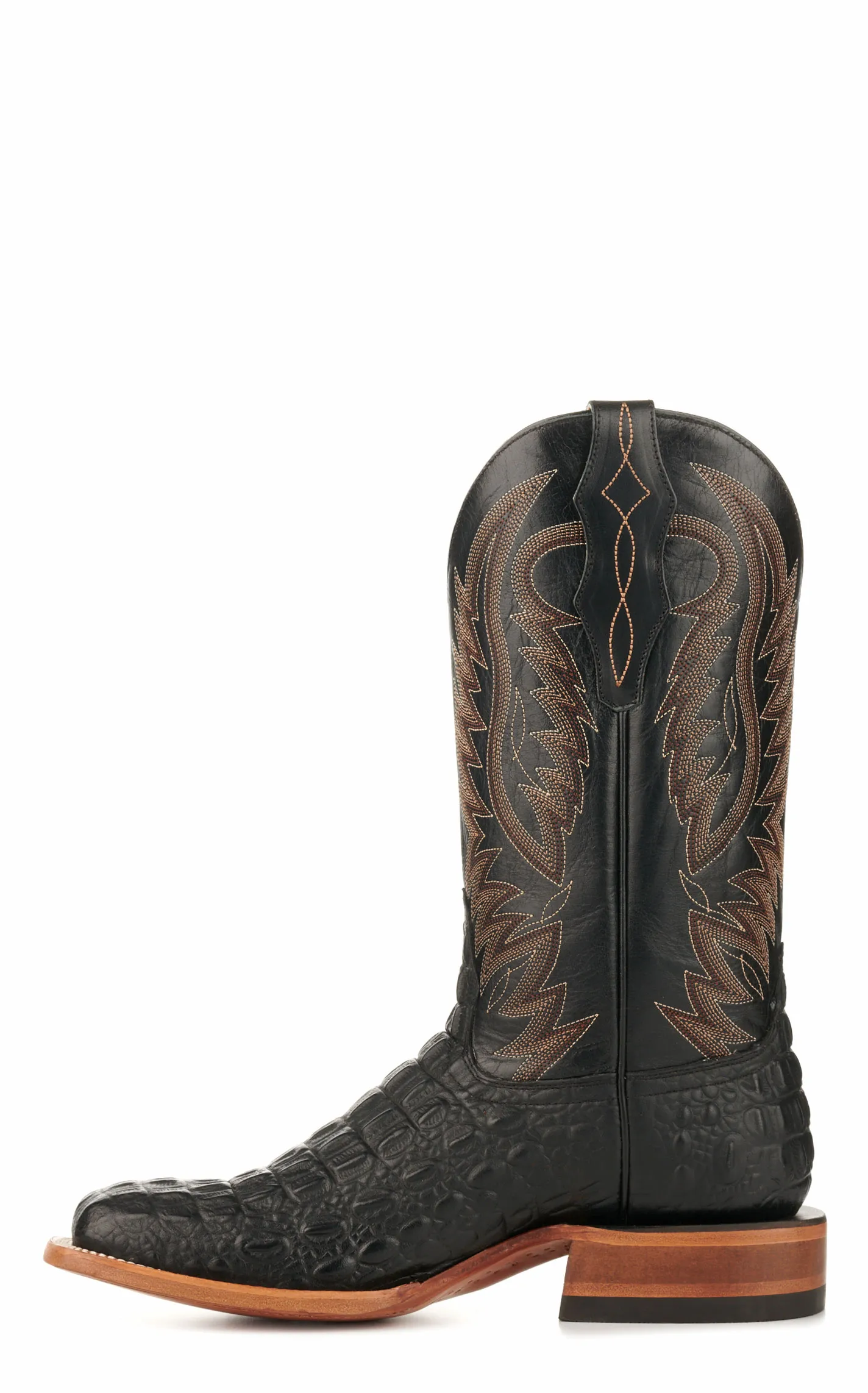 Cavender's Men's Black and Black Caiman Print Wide Square Toe Cowboy Boots