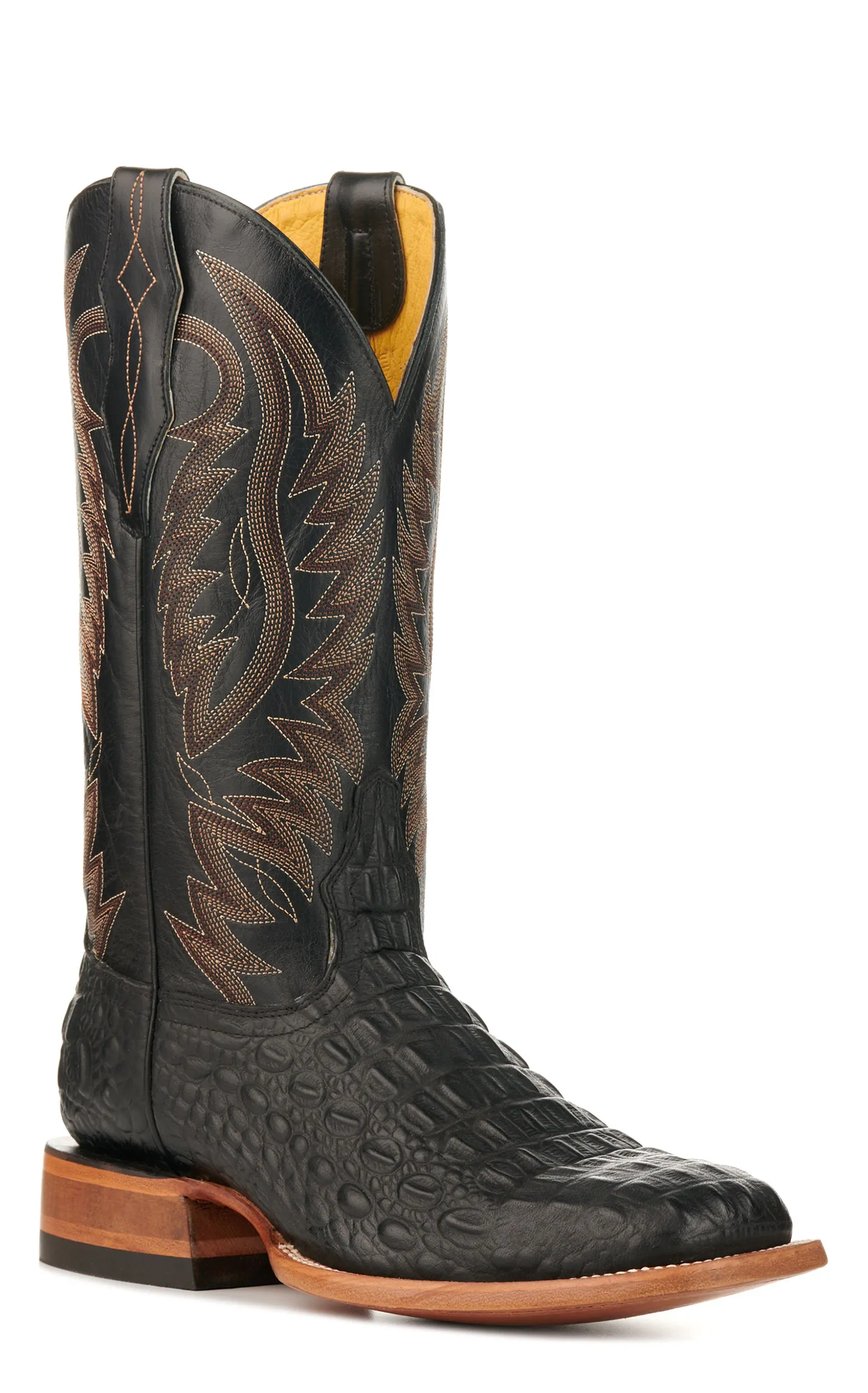 Cavender's Men's Black and Black Caiman Print Wide Square Toe Cowboy Boots