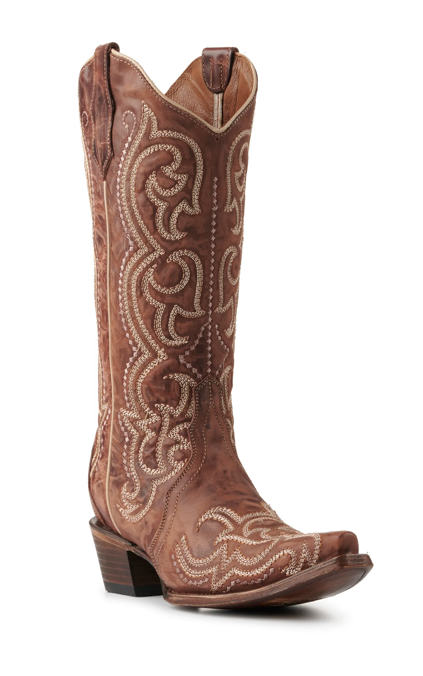 Circle G by Corral Women's Distressed Brown with Embroidery & Triad Snip Toe Cowboy Boots