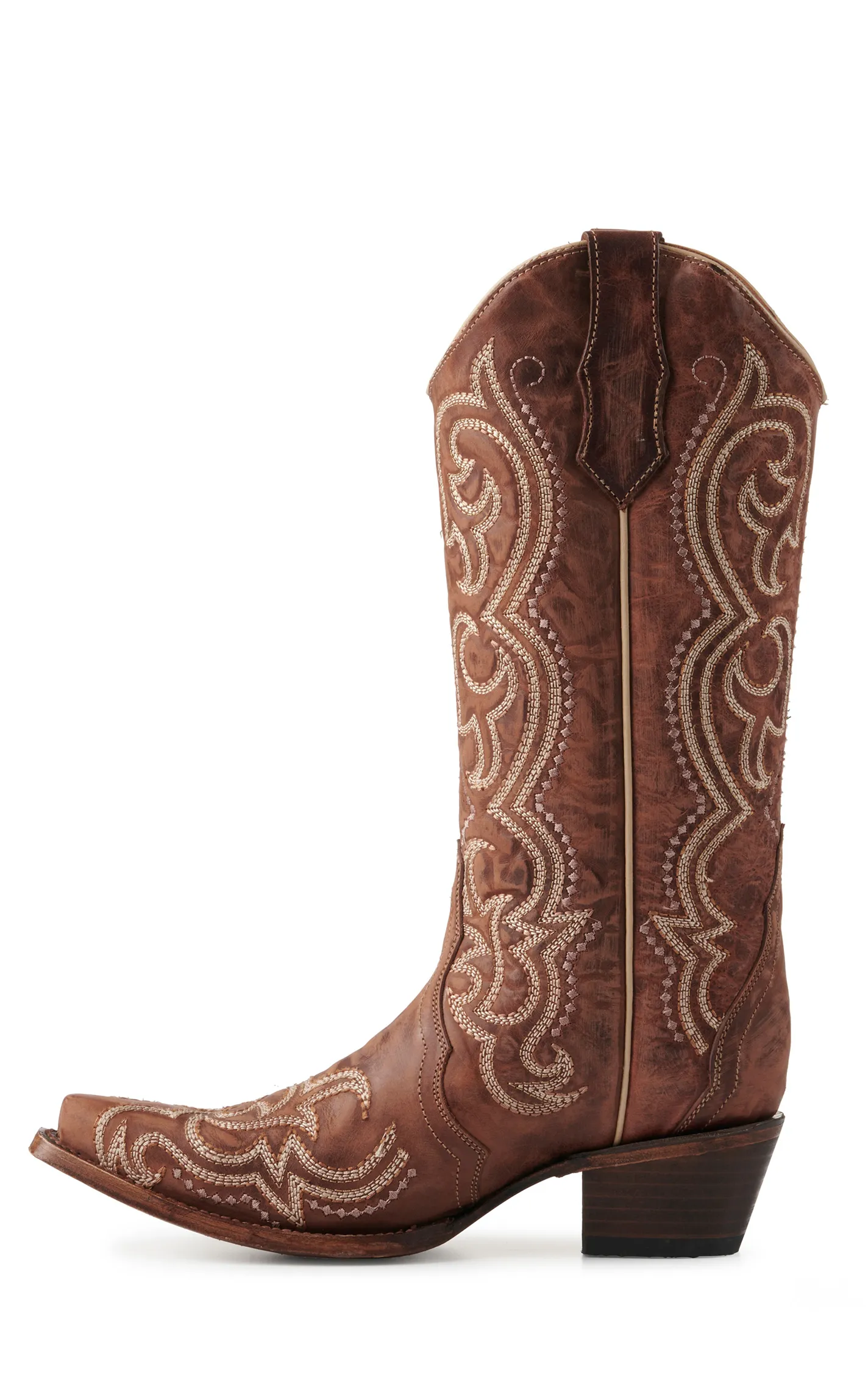 Circle G by Corral Women's Distressed Brown with Embroidery & Triad Snip Toe Cowboy Boots