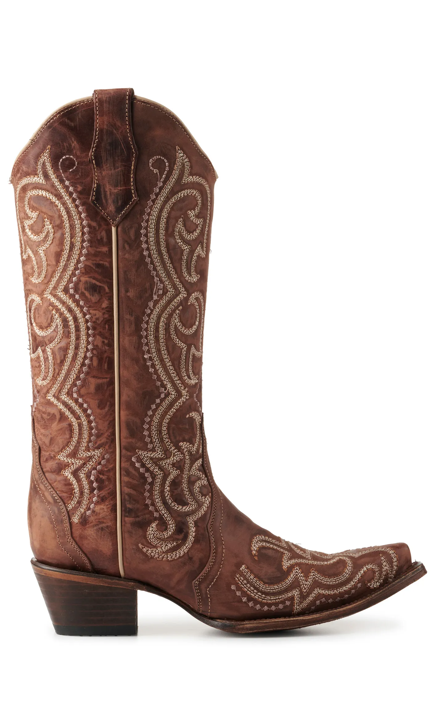 Circle G by Corral Women's Distressed Brown with Embroidery & Triad Snip Toe Cowboy Boots