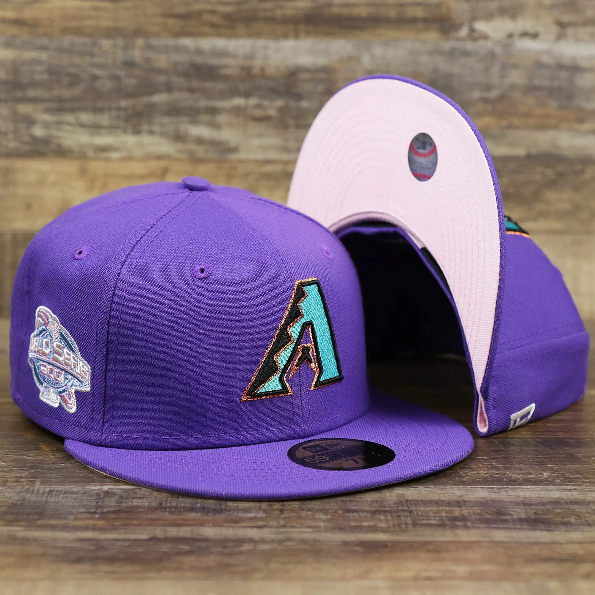 Cooperstown Arizona Diamondbacks Pop Sweat Pastel World Series Side Patch Fitted Cap With Pink Undervisor | Purple 59Fifty Cap