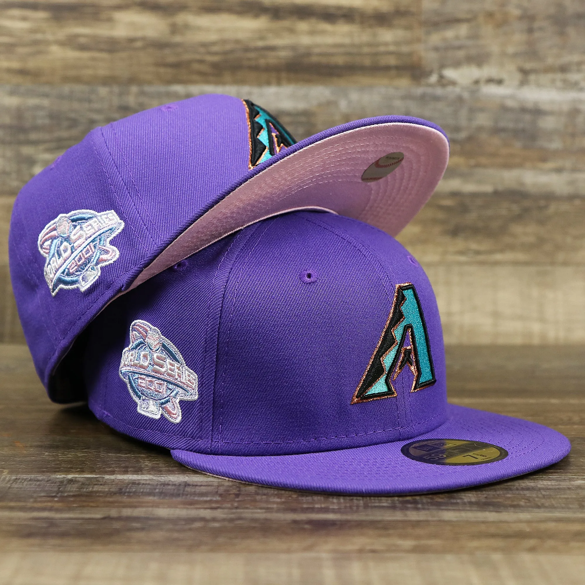 Cooperstown Arizona Diamondbacks Pop Sweat Pastel World Series Side Patch Fitted Cap With Pink Undervisor | Purple 59Fifty Cap