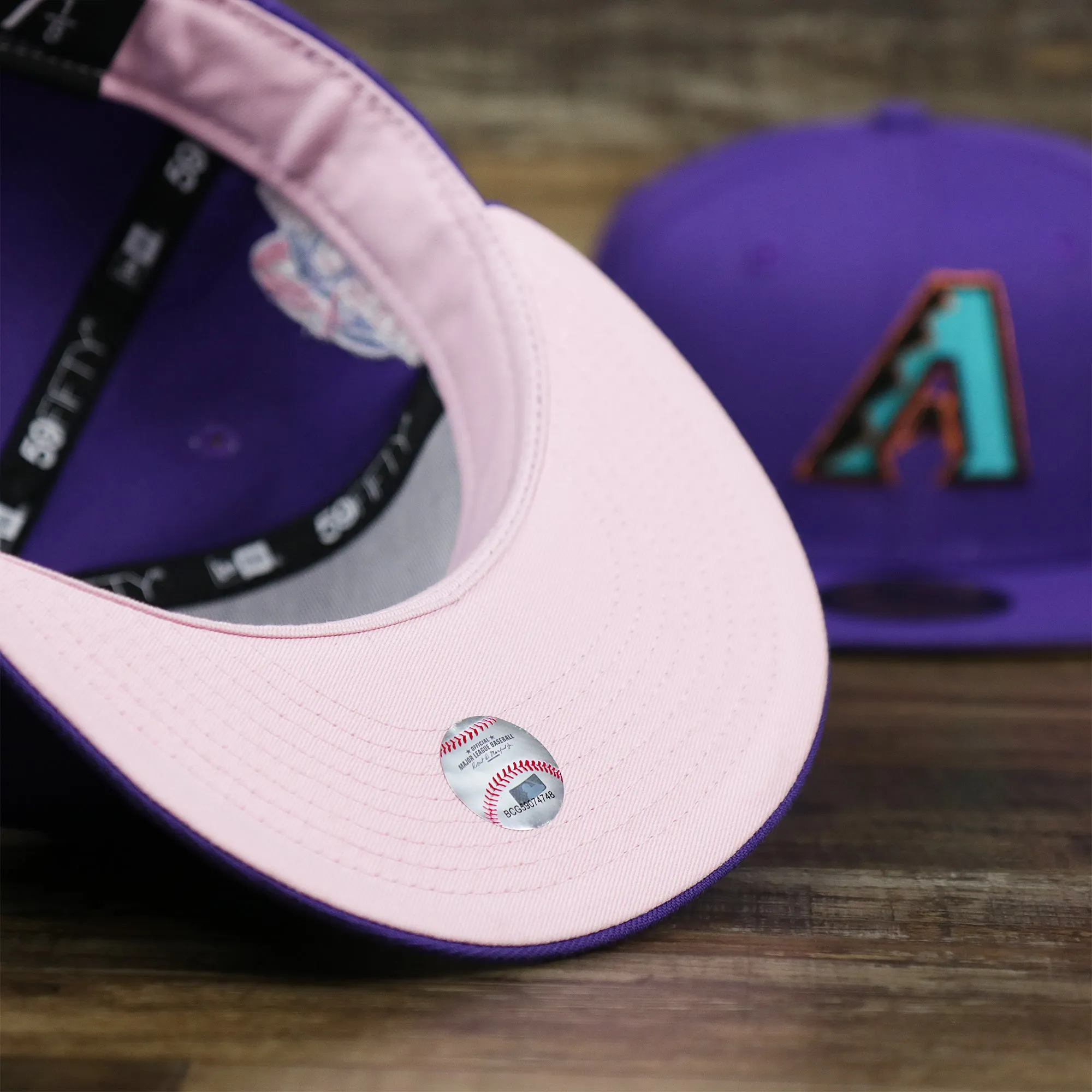 Cooperstown Arizona Diamondbacks Pop Sweat Pastel World Series Side Patch Fitted Cap With Pink Undervisor | Purple 59Fifty Cap