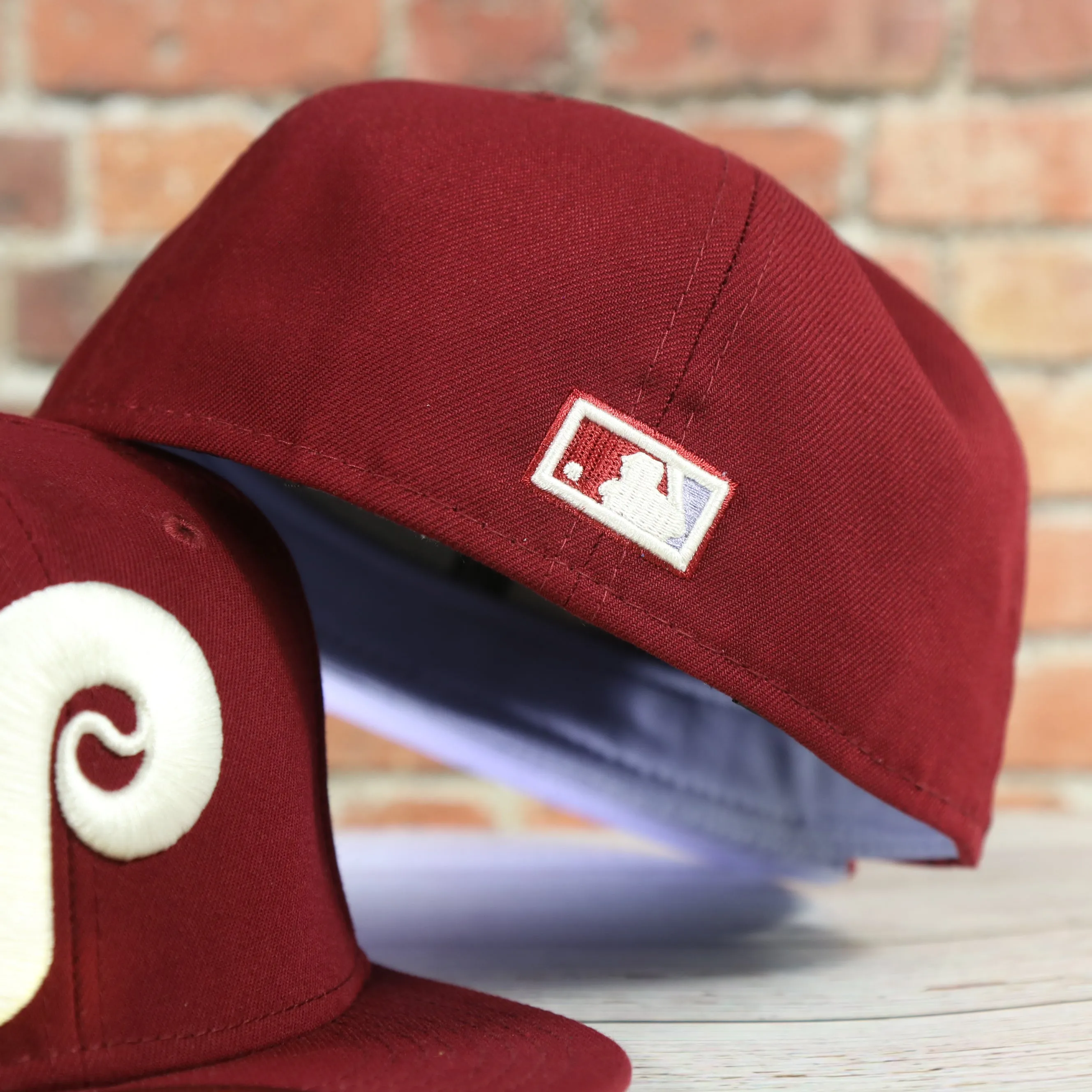 Cooperstown Philadelphia Phillies Pop Sweat Pastel World Series Side Patch Fitted Cap With Purple Undervisor | Maroon 59Fifty Ca