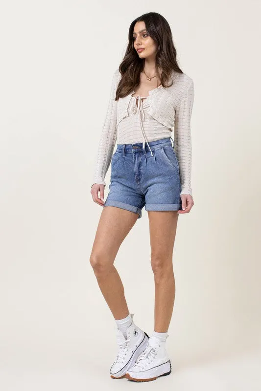 Denim Shorts W Pin Tuck Detail