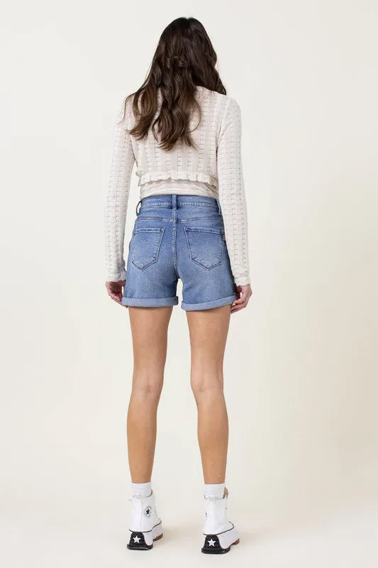 Denim Shorts W Pin Tuck Detail