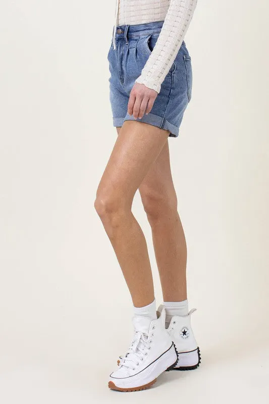 Denim Shorts W Pin Tuck Detail