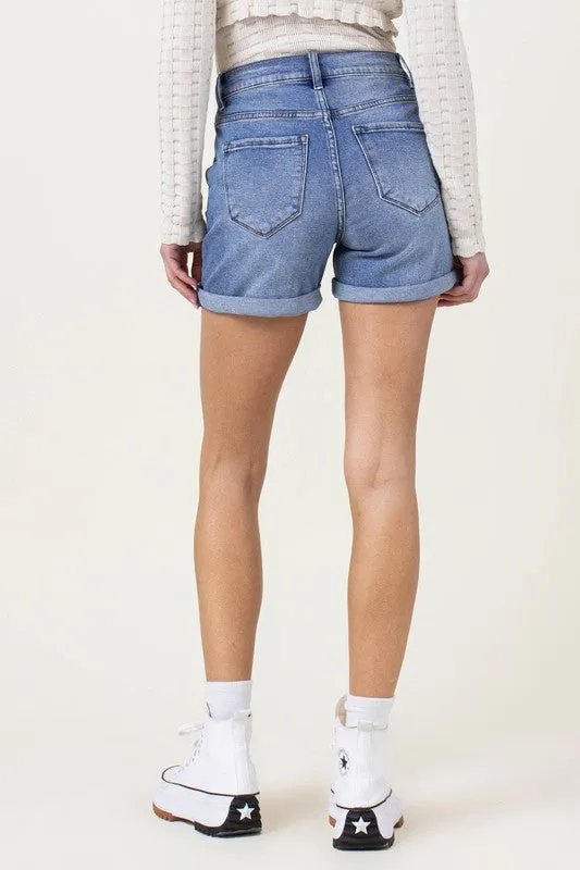 Denim Shorts W Pin Tuck Detail