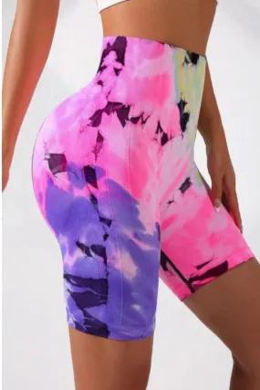 Hand-Painted Tie-Dye Yoga Shorts