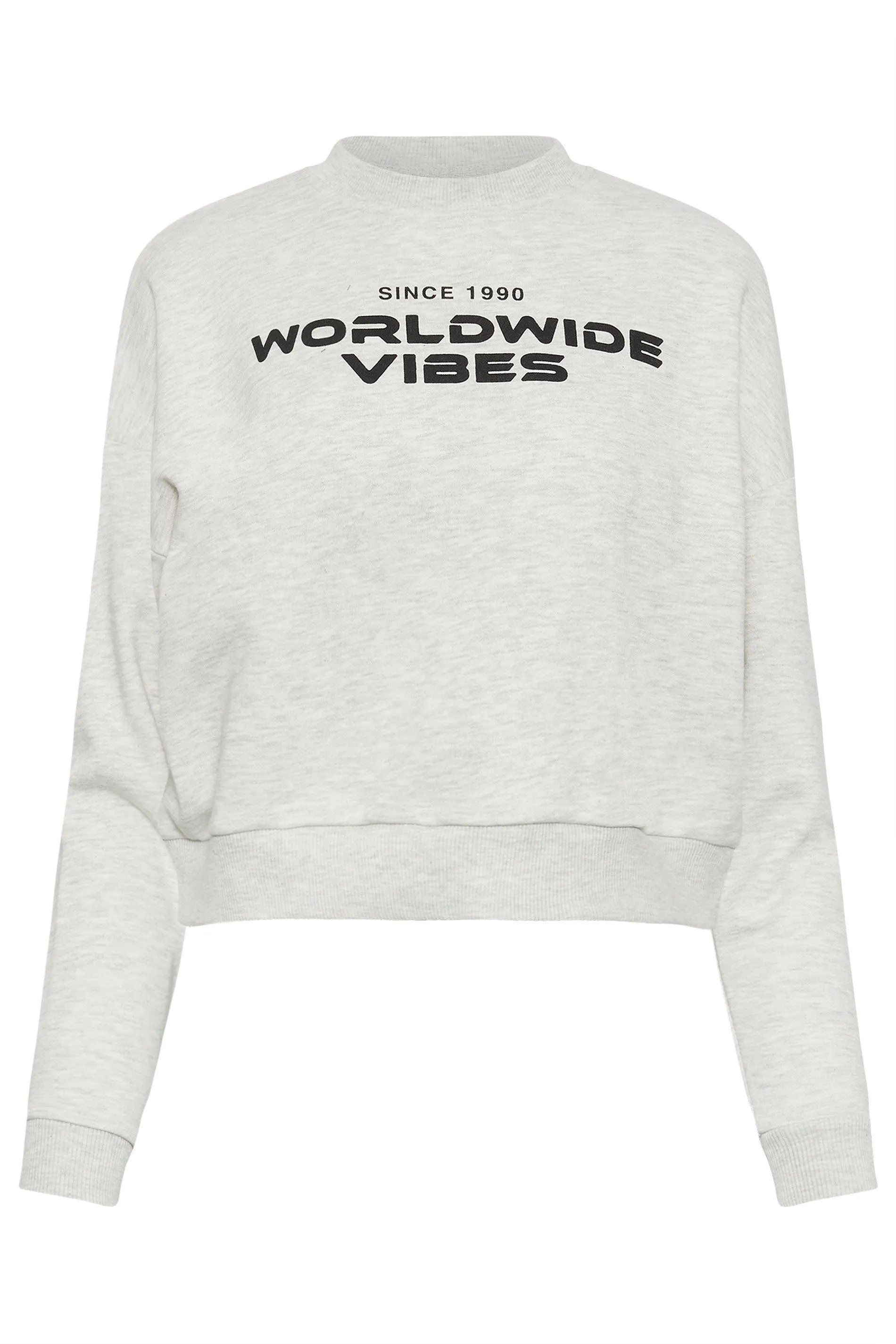 Hoodies & Sweatshirts | Petite 'Worldwide Vibes' Slogan Cropped Sweatshirt | PixieGirl