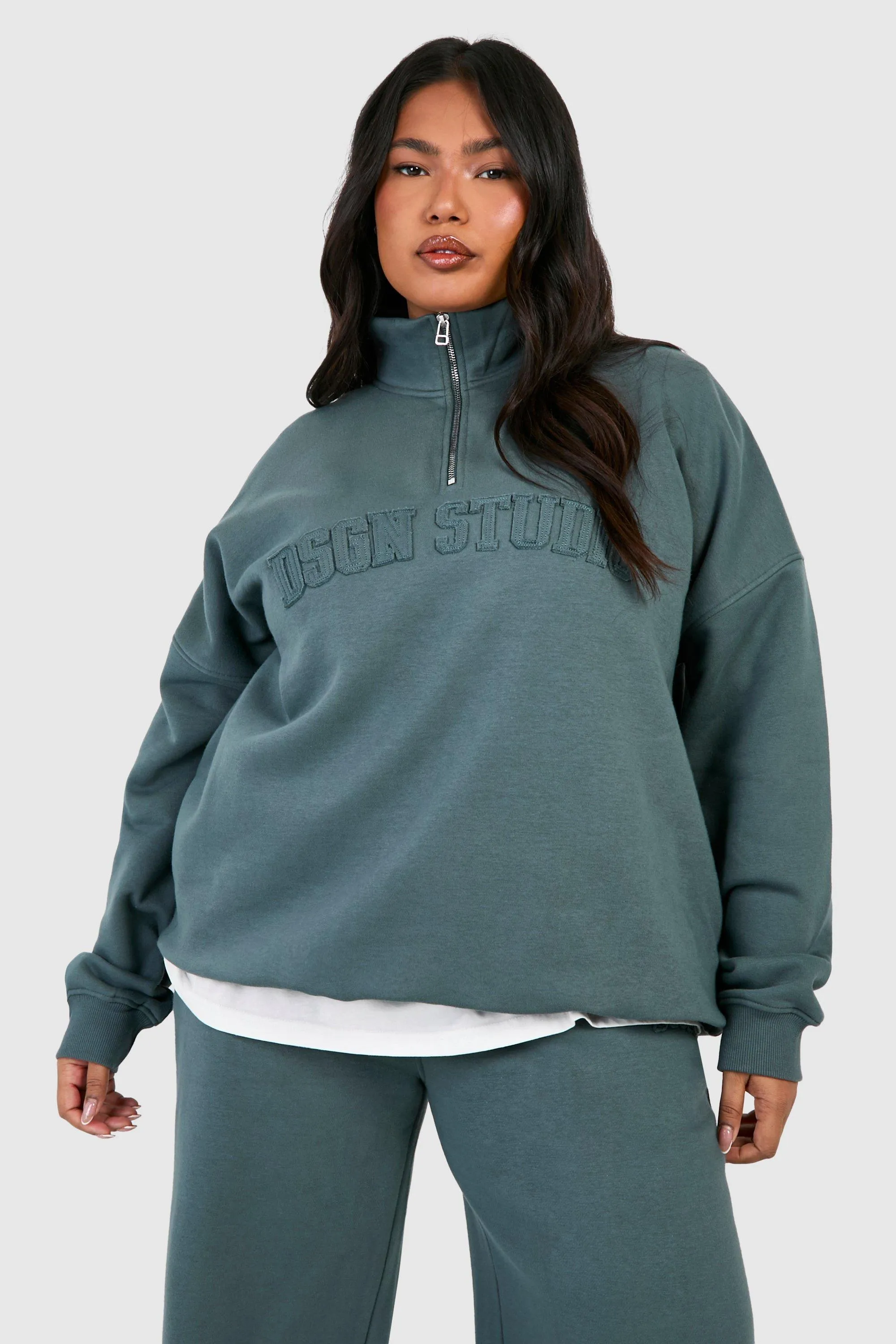 Hoodies & Sweatshirts | Plus Dsgn Studio Self Fabric Applique Half Zip Sweatshirt | boohoo