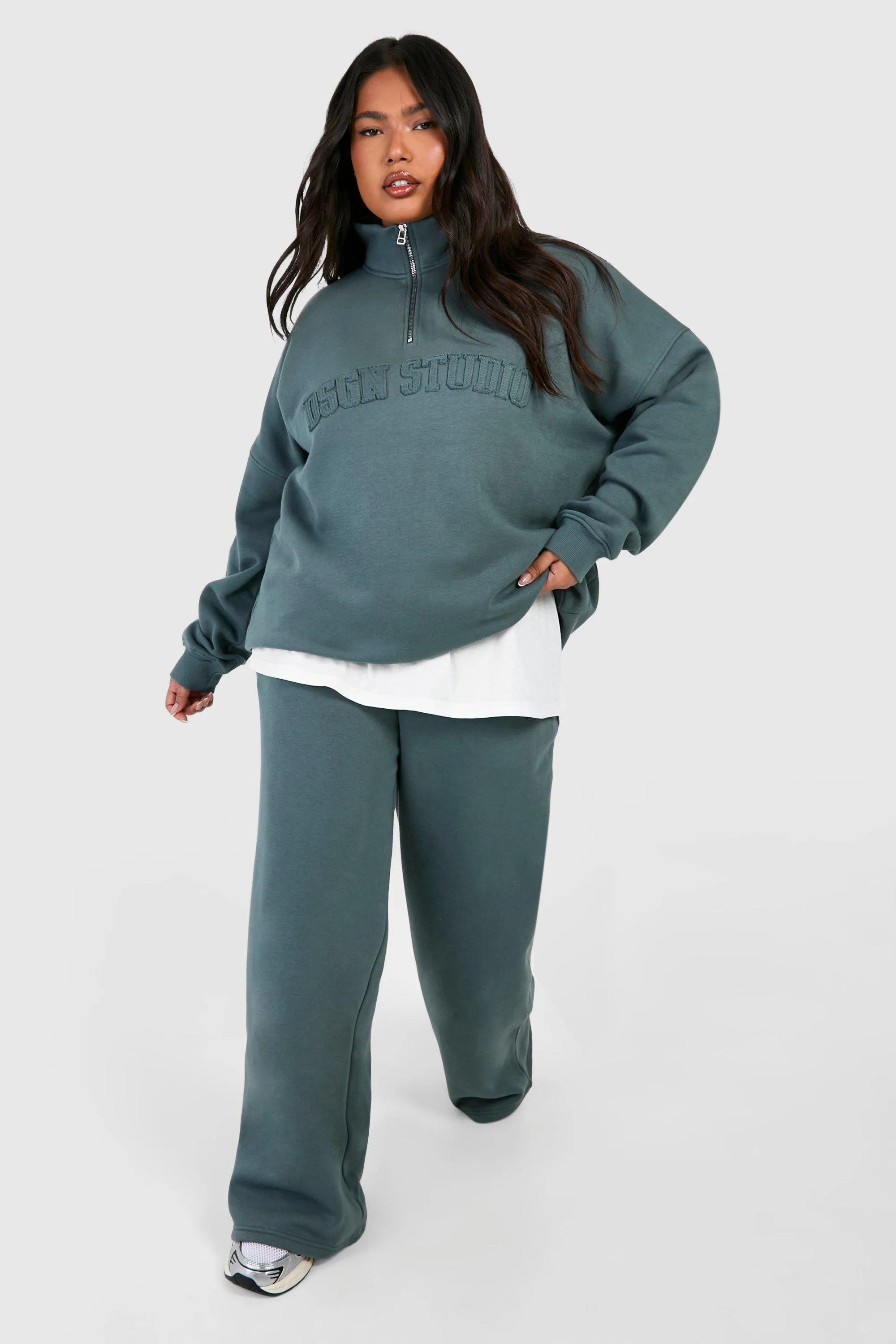 Hoodies & Sweatshirts | Plus Dsgn Studio Self Fabric Applique Half Zip Sweatshirt | boohoo