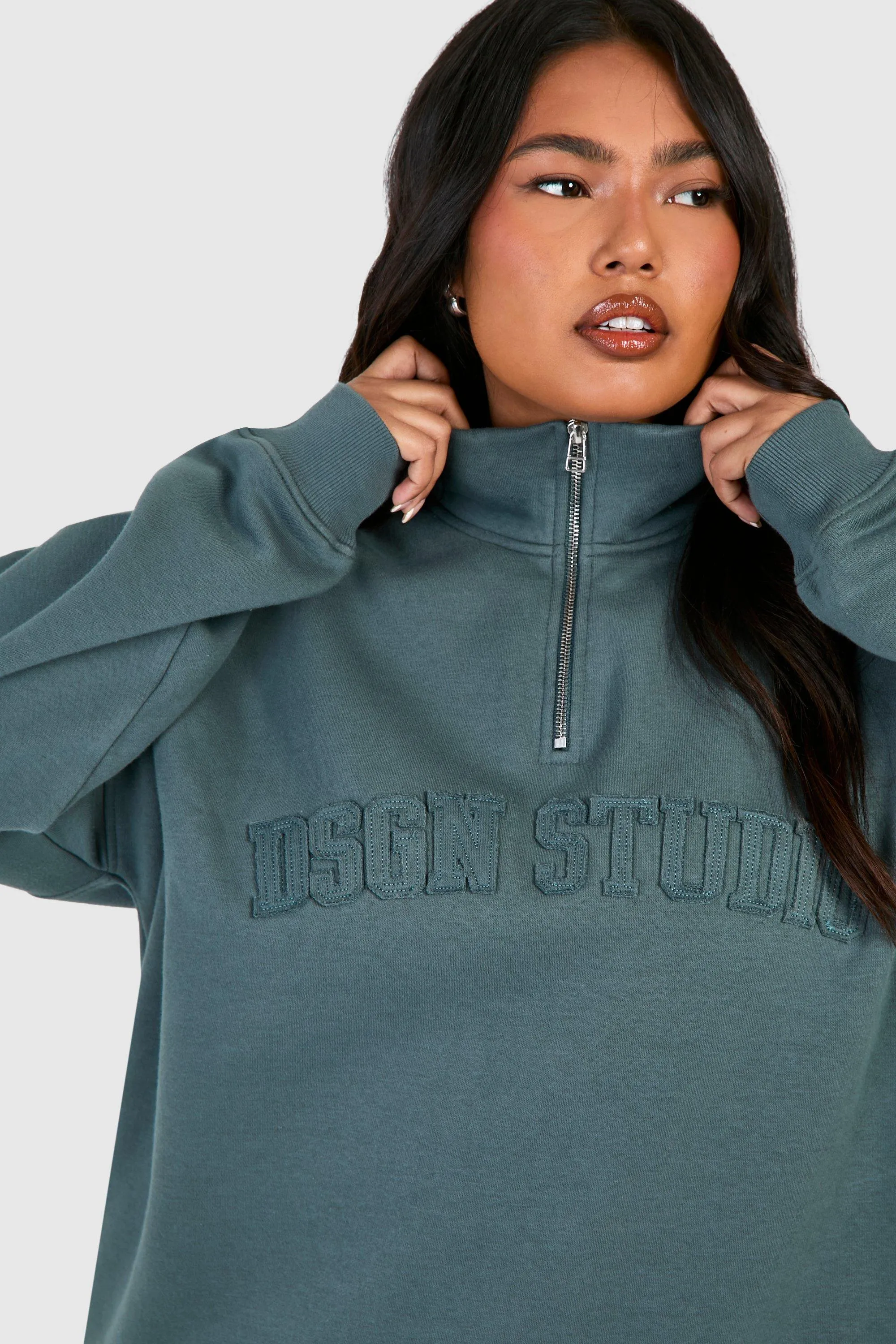 Hoodies & Sweatshirts | Plus Dsgn Studio Self Fabric Applique Half Zip Sweatshirt | boohoo