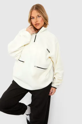 Hoodies & Sweatshirts | Plus Polar Fleece Contrast Half Zip Oversized Sweatshirt | boohoo