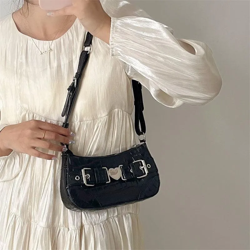 Hot Girls Retro Love Shoulder Bag Patent Leather Ladies Small Crocodile Pattern