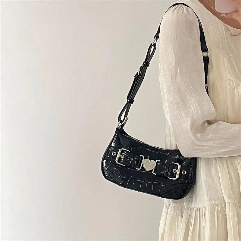 Hot Girls Retro Love Shoulder Bag Patent Leather Ladies Small Crocodile Pattern