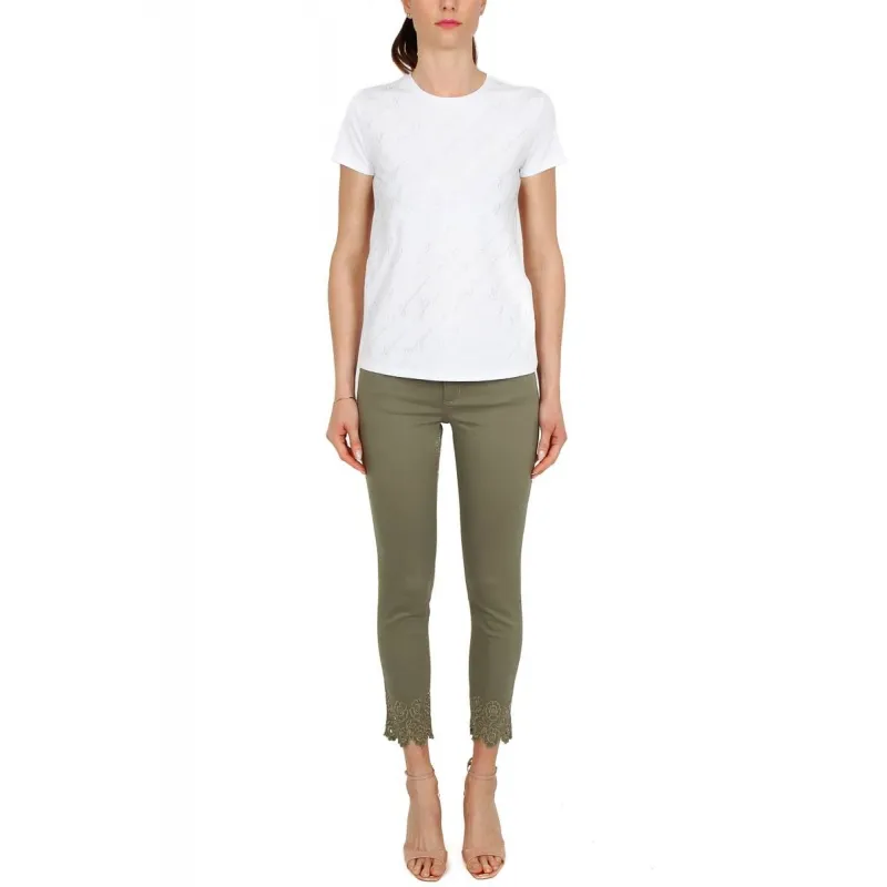 JEANS SKINNY IN GABARDINE DI COTONE CON RICAMO, VERDE