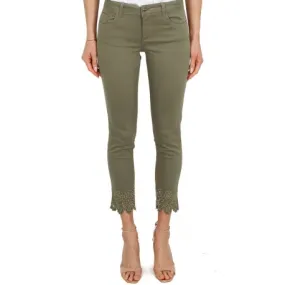 JEANS SKINNY IN GABARDINE DI COTONE CON RICAMO, VERDE