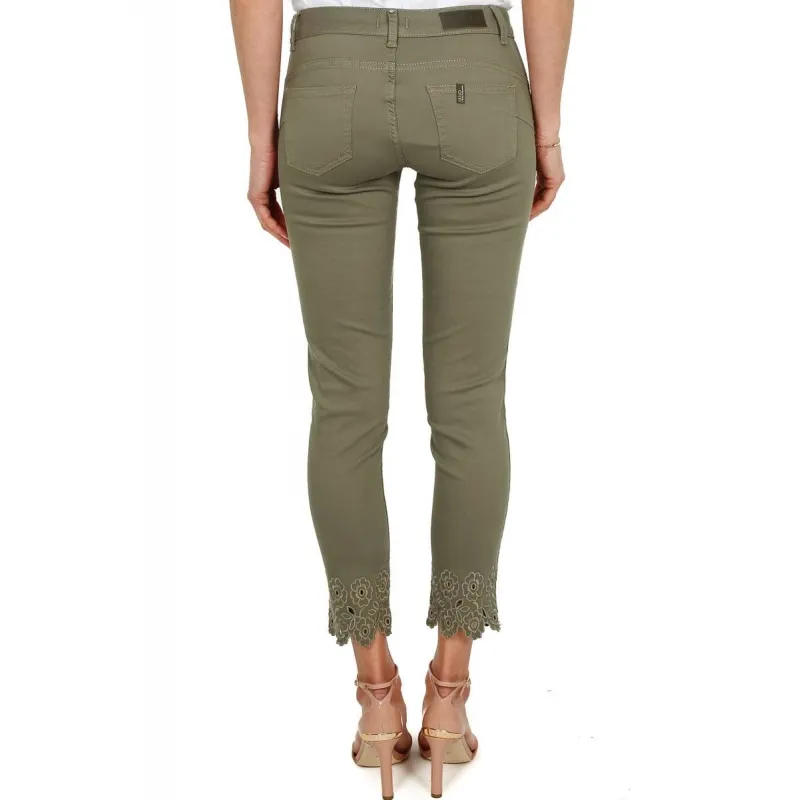 JEANS SKINNY IN GABARDINE DI COTONE CON RICAMO, VERDE