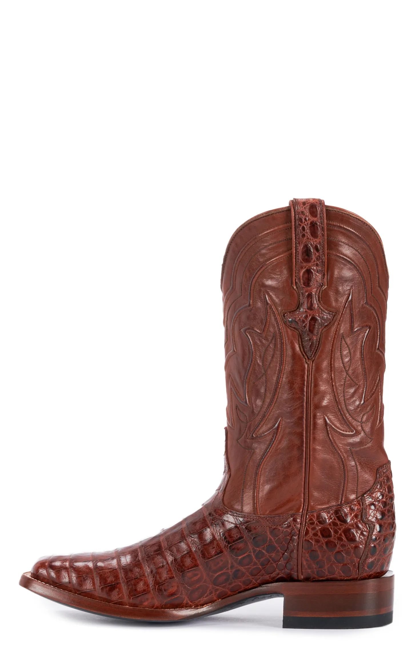 JRC & Sons Men's Drew Caiman Belly Wide Square Toe Exotic Cowboy Boot in Brandy