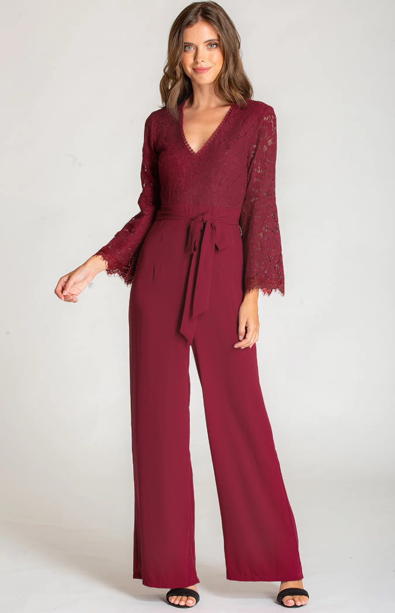 Lace Contrast Fabric Jumpsuit with Neckline Trim (SJP388A) 