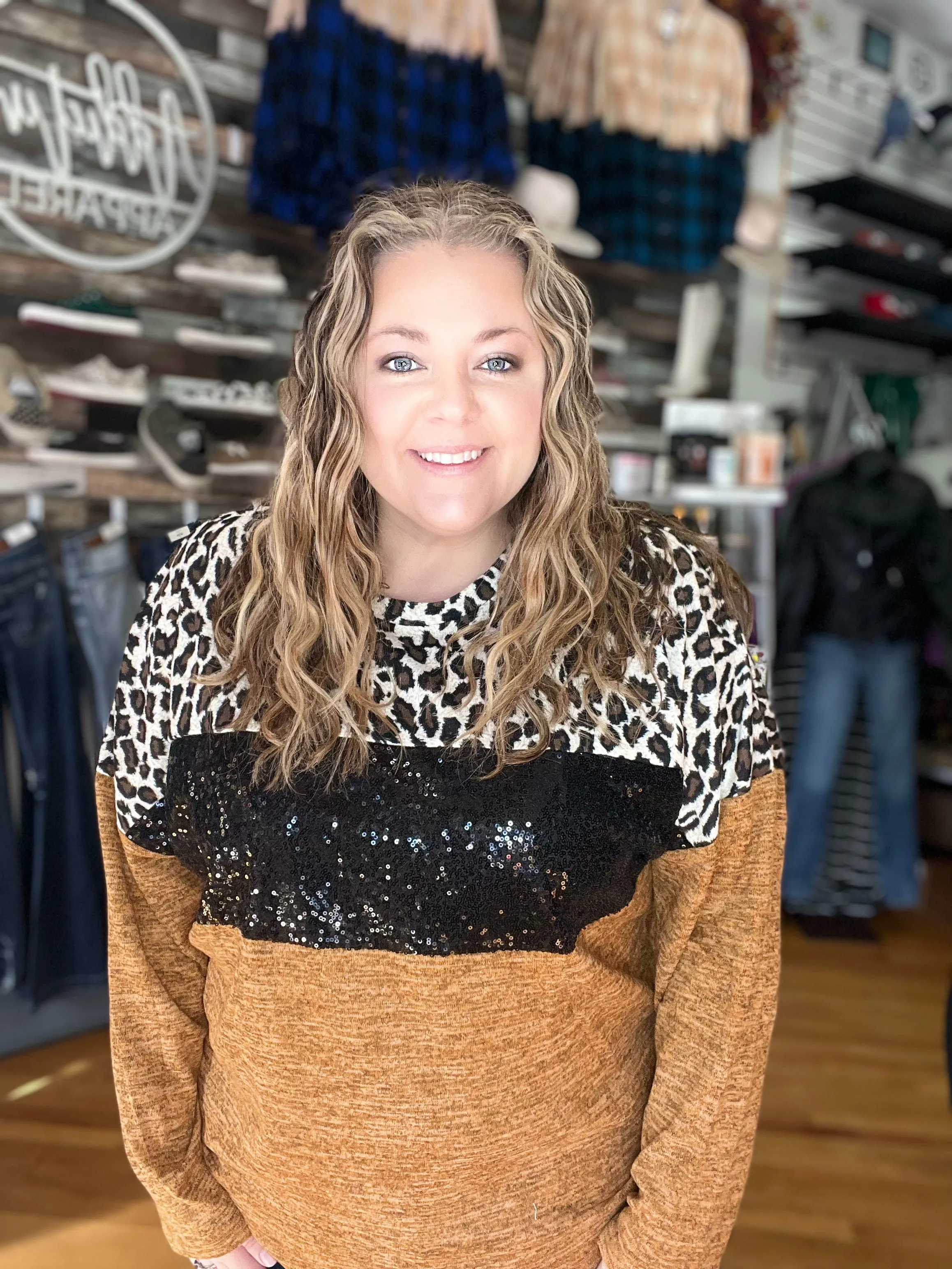 Leopard Bling Long Sleeve Top