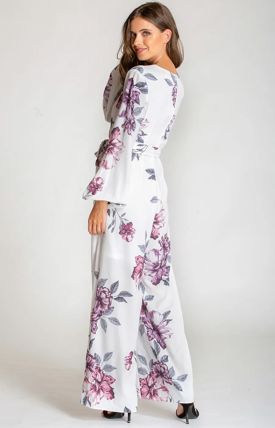 Long Sleeve Floral Jumpsuit with Wide Leg (SJP386B)