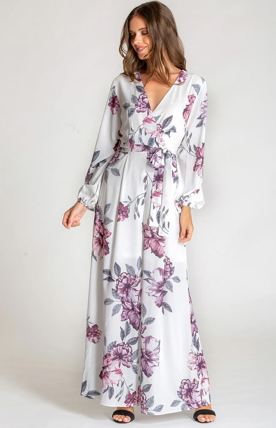 Long Sleeve Floral Jumpsuit with Wide Leg (SJP386B)