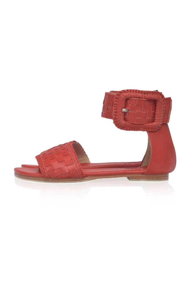 Madagascar Woven Leather Sandals in Vintage Red