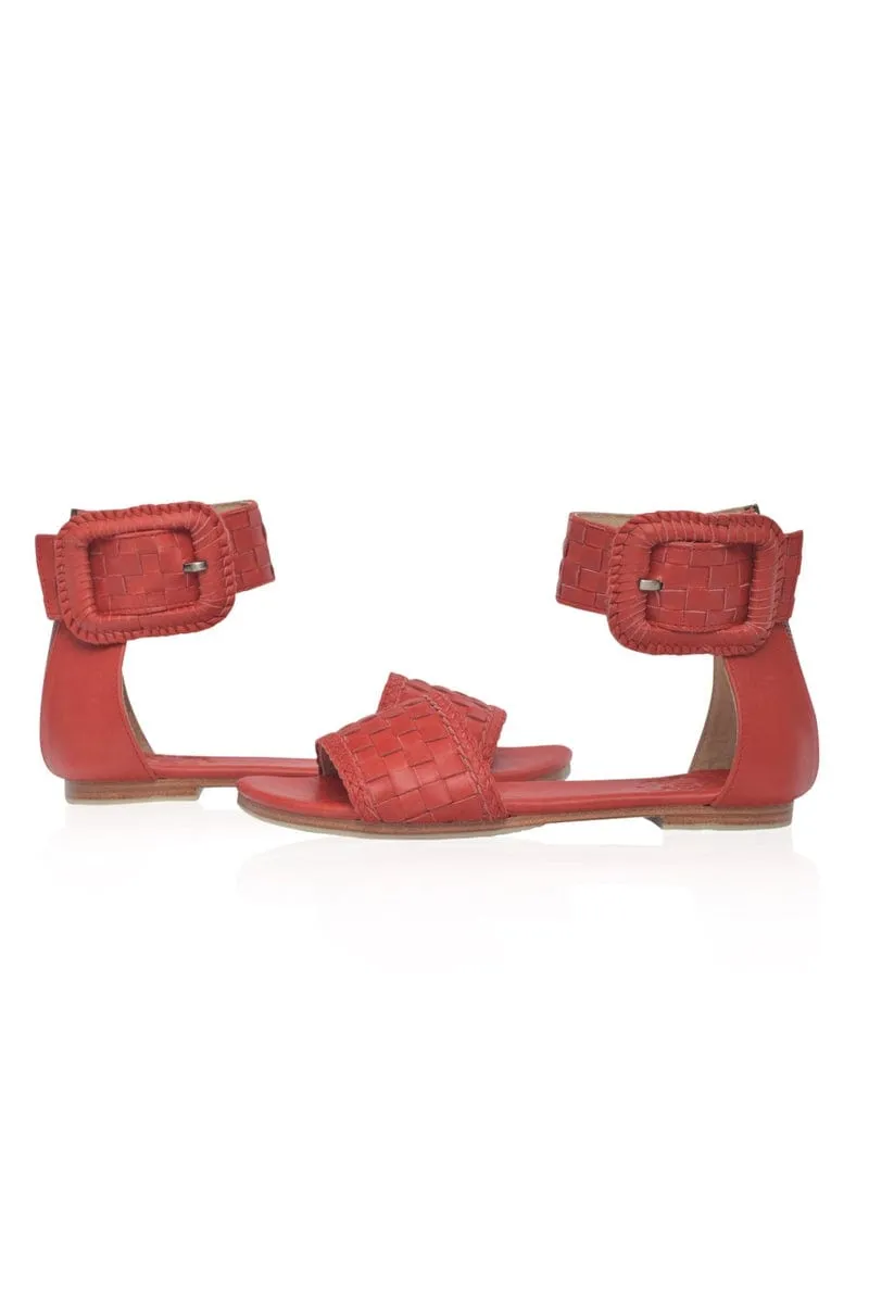 Madagascar Woven Leather Sandals in Vintage Red