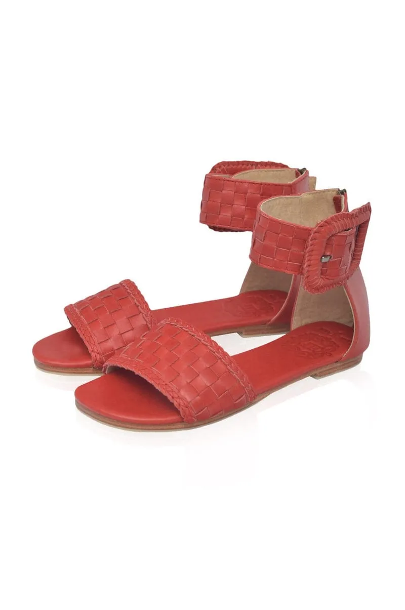 Madagascar Woven Leather Sandals in Vintage Red