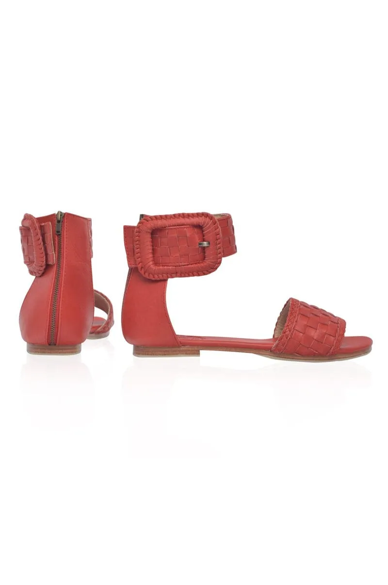 Madagascar Woven Leather Sandals in Vintage Red