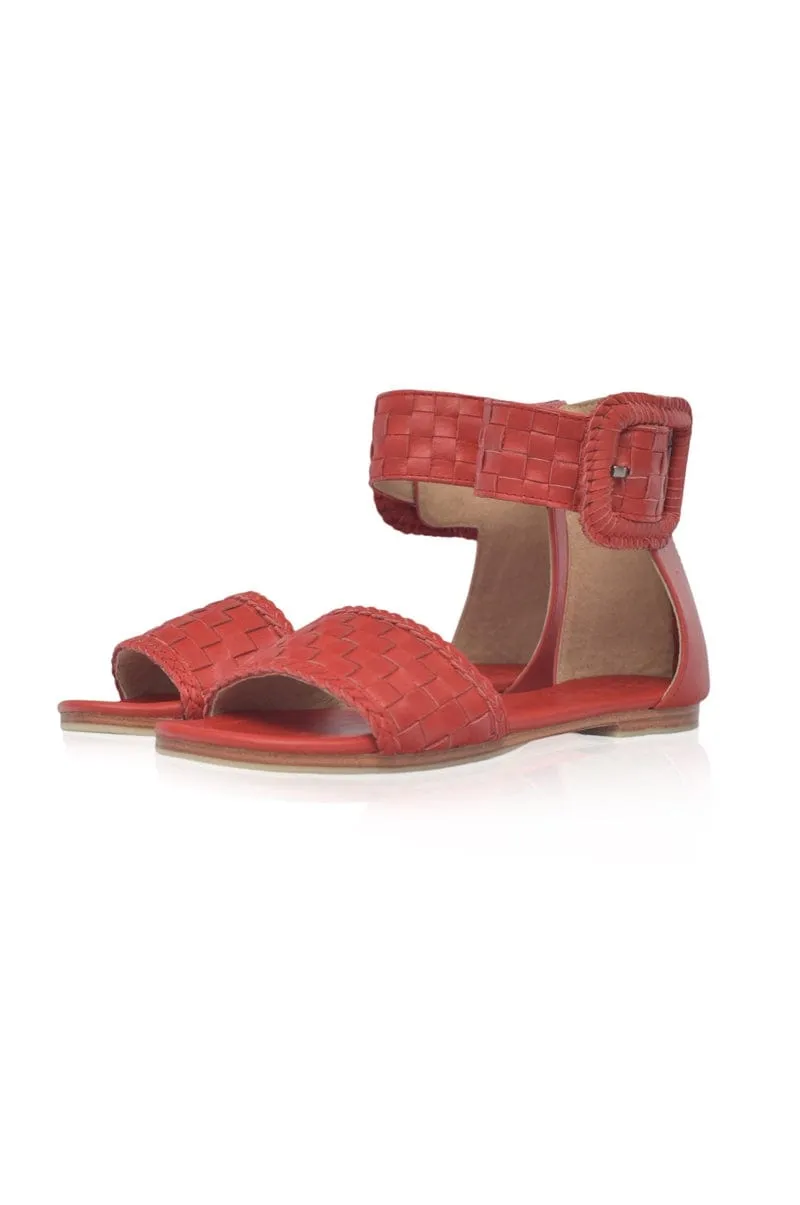 Madagascar Woven Leather Sandals in Vintage Red