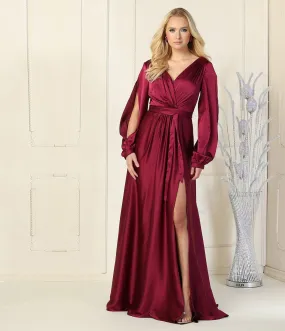 Magenta Satin Long Sleeve Goddess Gown