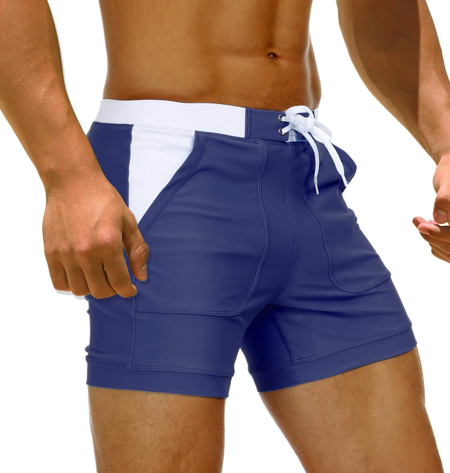 Mens Swim Trunk Summer Swimming Board Shorts Mens Beach Shorts Brief Boxer Trunks With Pocket Quick Dry Outdoor Casual Swimwear 