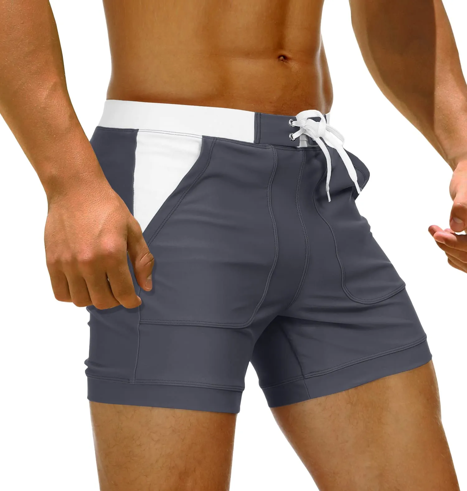 Mens Swim Trunk Summer Swimming Board Shorts Mens Beach Shorts Brief Boxer Trunks With Pocket Quick Dry Outdoor Casual Swimwear 