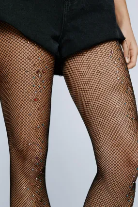 Multicolor Diamante Fishnet Tights