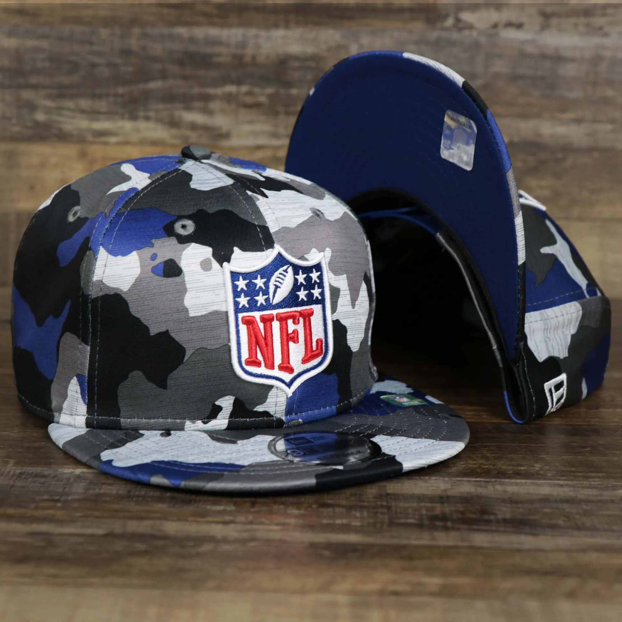 NFL Logo OnField Summer Training 2022 Camo 9Fifty Snapback | Royal Blue Camo 9Fifty