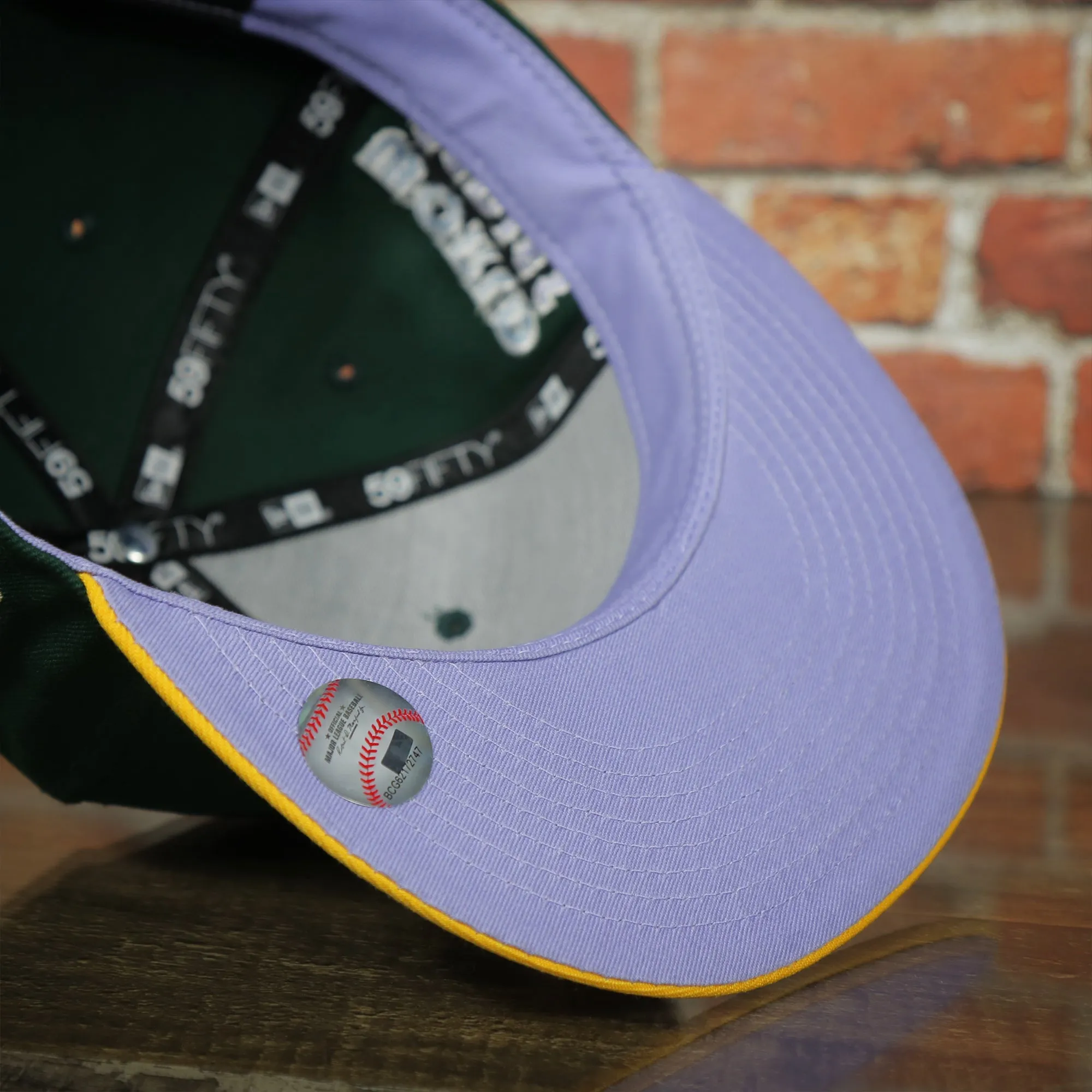 Oakland Athletics Pop Sweat Pastel World Series Side Patch Fitted Cap With Purple Undervisor | Green 59Fifty Cap