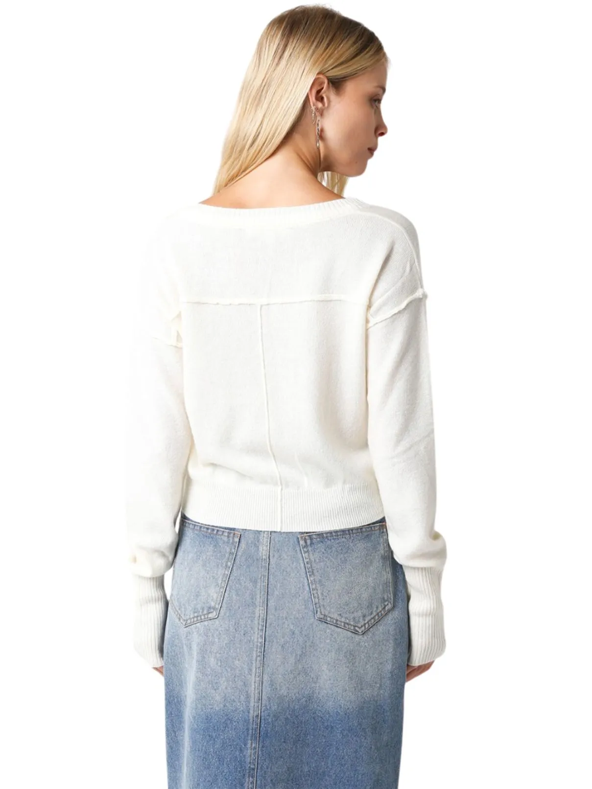 Olivaceous V-neck Sweater in Ivory