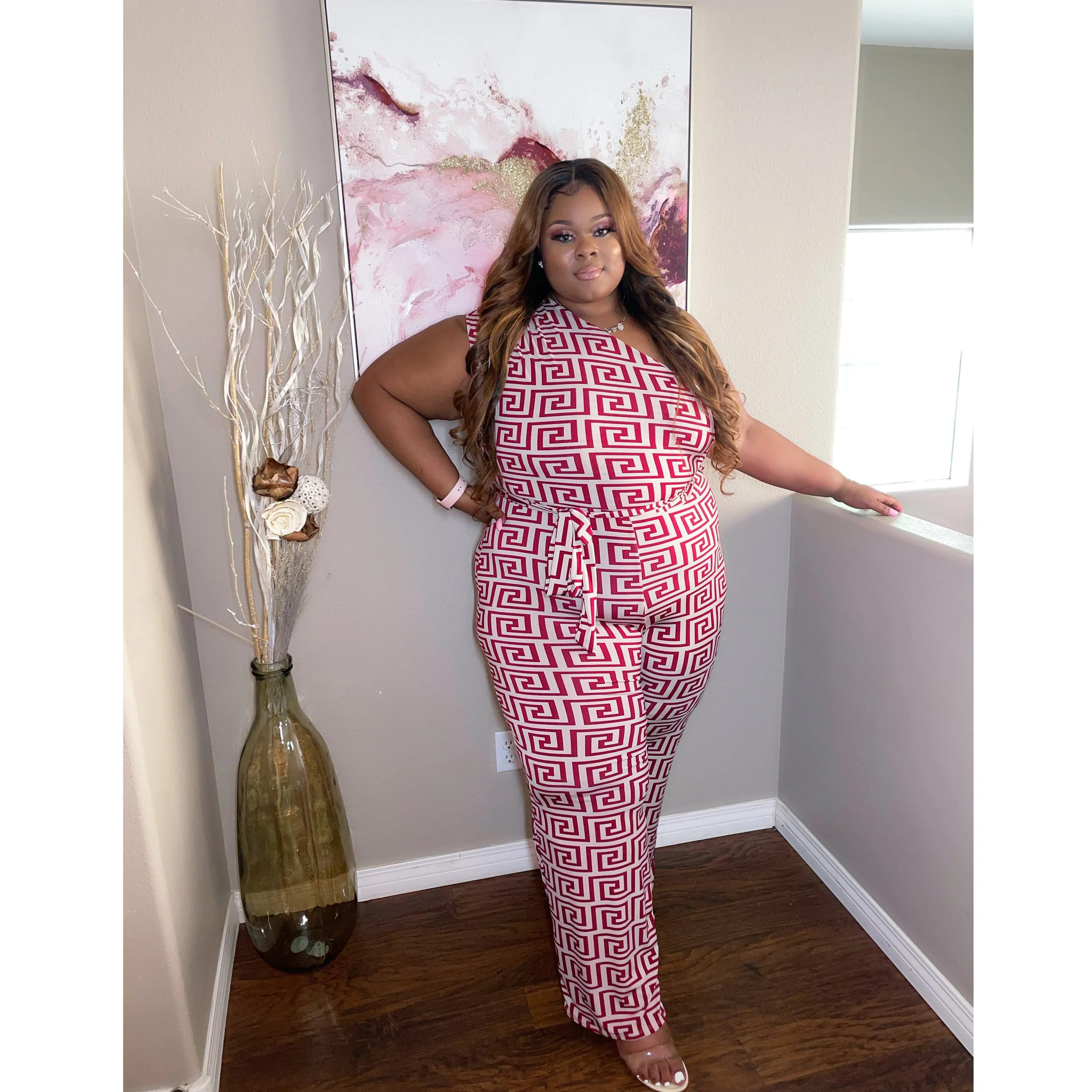 One shoulder + Size Burgundy Jumpsuit