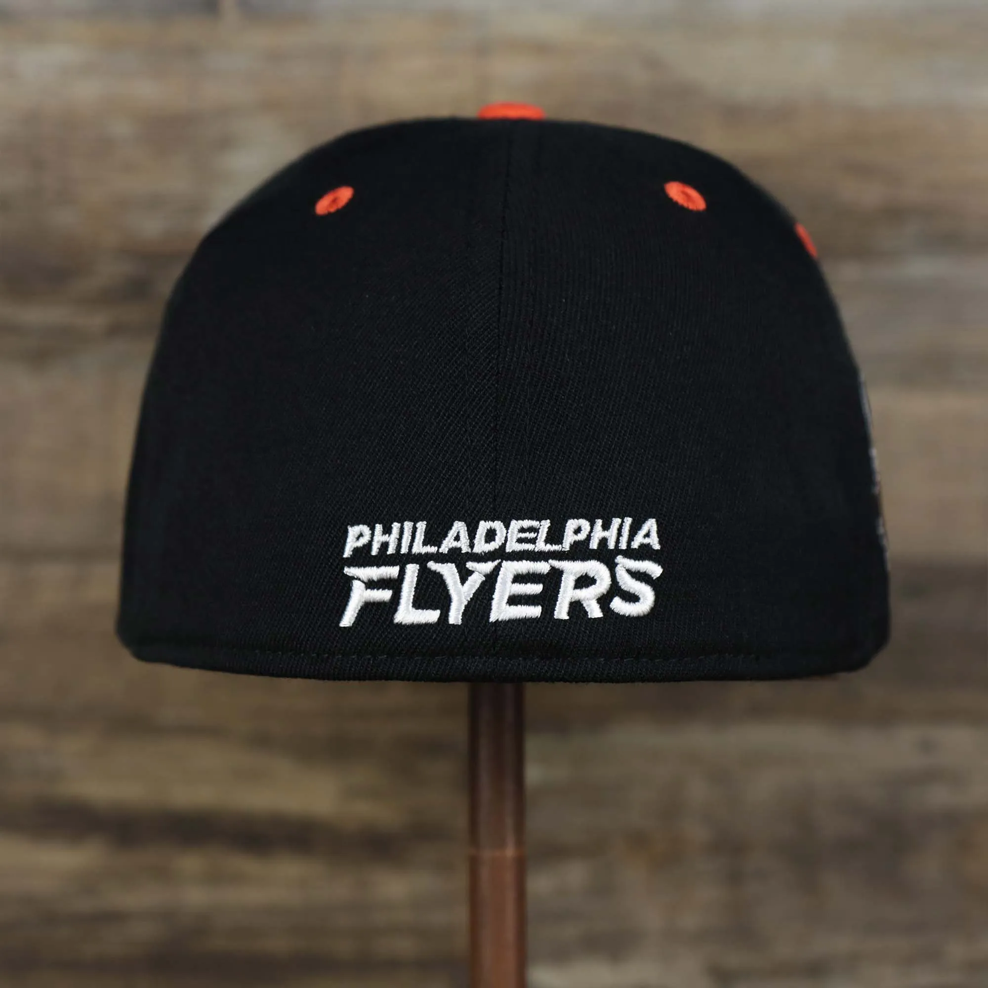 Philadelphia Flyers Side Patch Dugout Side Defender Fitted Cap | Black Stretch Fitted Cap