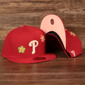 Philadelphia Phillies All Over Floral Pattern Flower Crotchet Side Patch Pink Bottom 59Fifty Fitted Cap