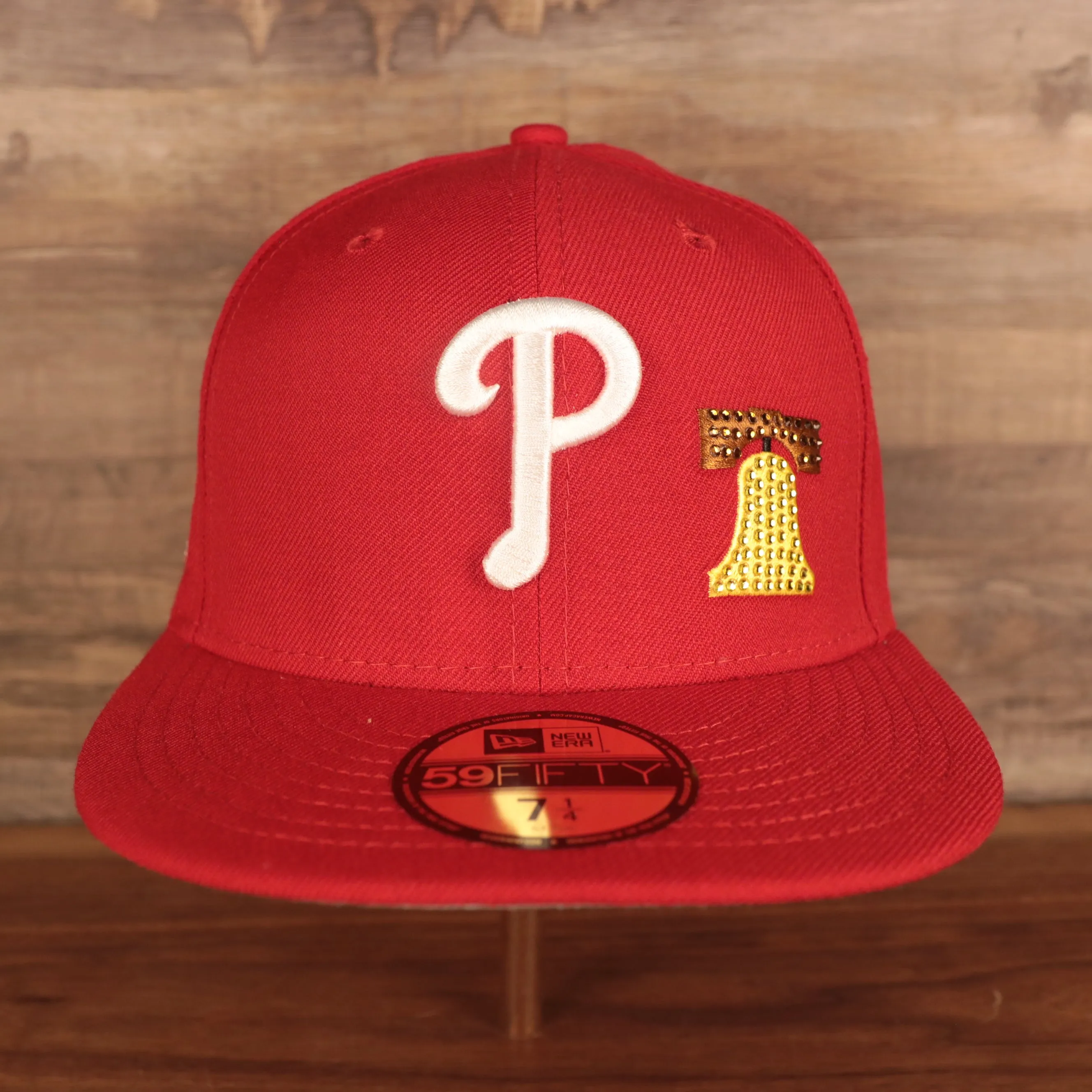 Philadelphia Phillies Iced Out Side Patch Bell 1776 Gray Bottom Crystal Icons 59Fifty Fitted Cap