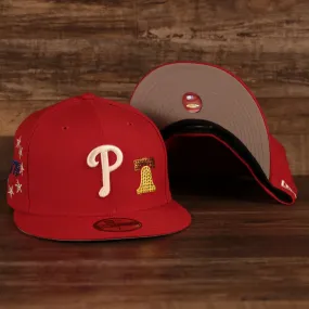 Philadelphia Phillies Iced Out Side Patch Bell 1776 Gray Bottom Crystal Icons 59Fifty Fitted Cap