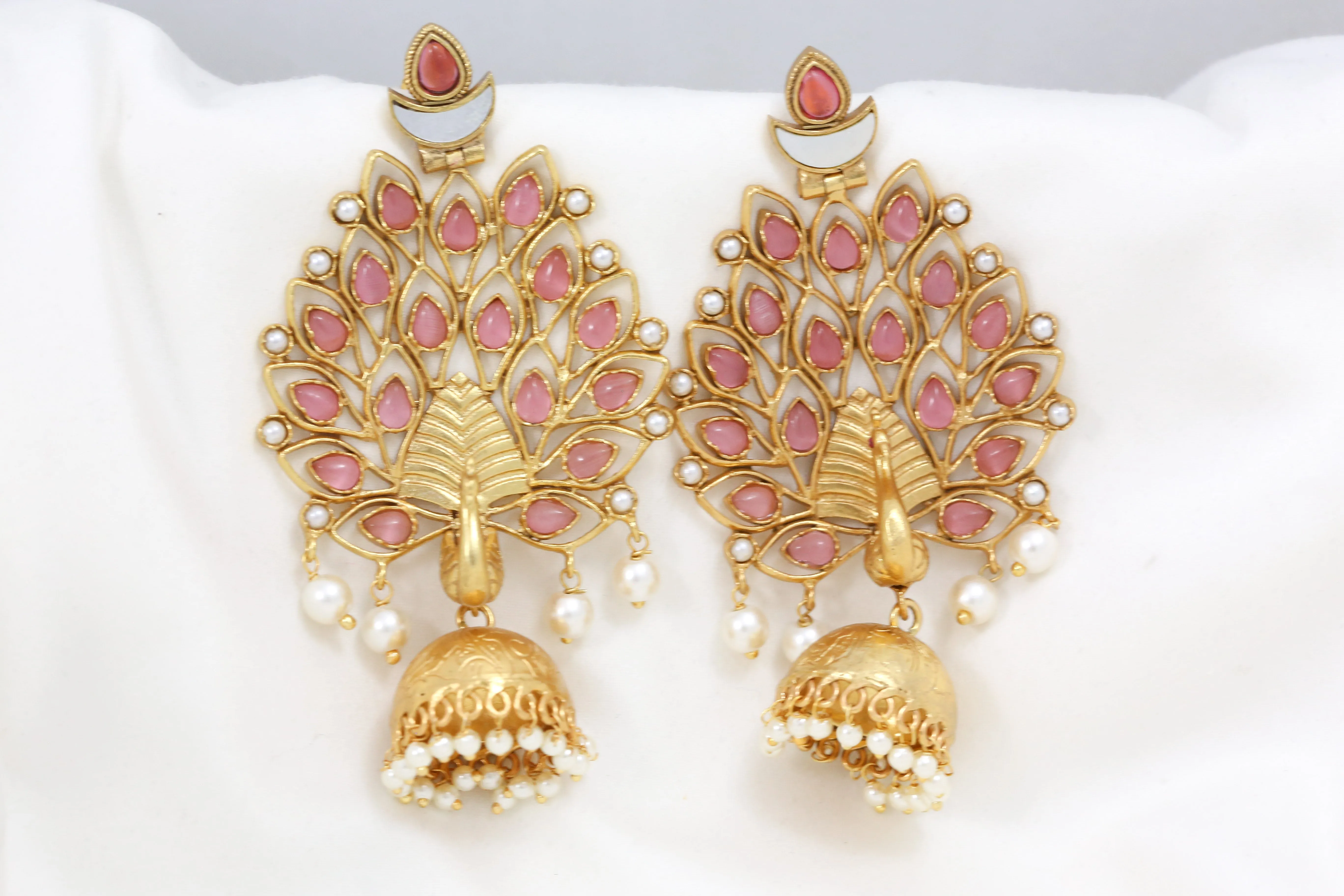 Pink Peacock Jhumka Earrings